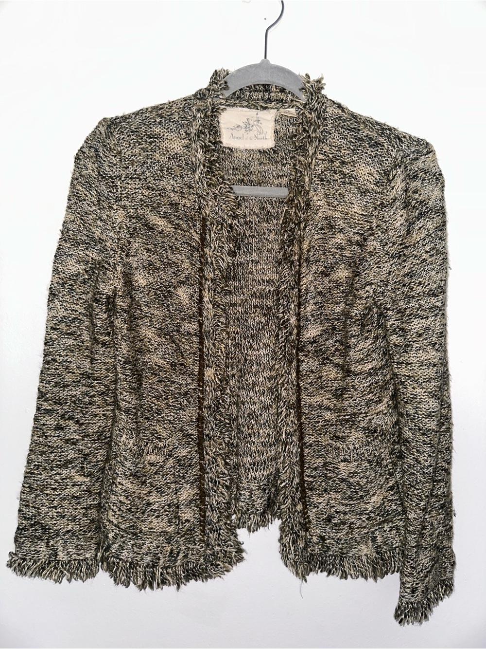 Angel Of The North Black & Cream Marled Fringe Open-Front Cardigan
